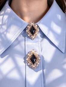 1pc/2pcs Elegant Geometric Diamond Button Cover, Shirt Button Cover Clip-On Button Cover Fashion Crystal Cufflinks Cover - Black - View 1