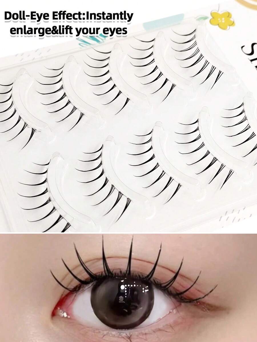 Sibeuna 5 Pairs Japanese Anime Style Transparent Stem Cartoon Eyelashes, Natural And Soft, Suitable For Beginners, Applicable For Daily/Party/Dance/Date/Travel/Multiple Occasions, Holiday Gift For Family, Girlfriend And Friends - Black - View 1