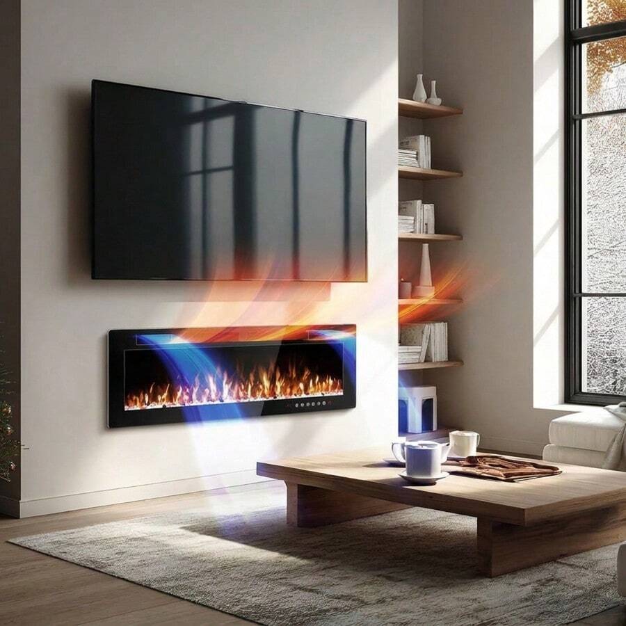 50Inch Electric Fireplace Inserts Ultra - Thin 750/1500W Electric Fireplace Heater Freestanding Wall Mounted Or Recessed With Adjustable Multicolor Flame And Timer - View 1