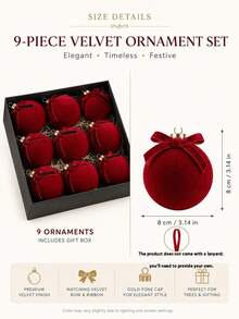 9pcs 3.14 Inch Burgundy Christmas Ball Ornaments With Bows, Hanging Ropes And Gift Box, Elegant Shatterproof Christmas Tree Decor, Suitable For Holiday Parties, Weddings, Home, Fireplace And Winter Decoration - Claret - View 3