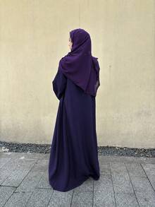 Women's Arabic Abaya Striped Embroidered Cardigan Jacket With Headscarf Spring Fall - Dark Purple - View 3