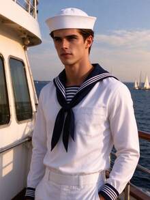 1pc Classic Sailor Style Beret Hat, Suitable For Cosplay, Theme Party And Navy Uniform Matching, Sailor Hat, Hair Accessory, Cruise Travel Essential, Women's Hat, Halloween - White - View 3
