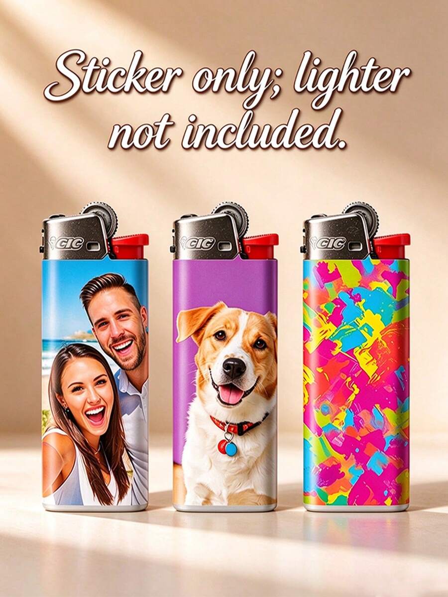Custom Stickers (Lighter Not Included), Suitable For Pocket-Sized Device Modification. High-Definition Photo Material Printed On Soft Macaron Background. Customizable Personalized Text. Hand-Applied, Unique Tactile Feel. Great Gift - Multicolor - View 1