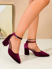 New French Style Burgundy Pointed Toe High Heels, Single Strap Hollow Low Vamp, Fashionable Choice, Versatile - Burgundy - View 3