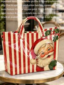 1pc Christmas Tote Bag, Women's Christmas Print Handbag, PVC Waterproof Shopping Bag, Large Capacity Women's Bag, Holiday Shopping Bag, Christmas Handbag, Christmas Gift Bag, Commuter Handbag, Work Bag, Travel Bag, Daily Shopping Bag, Casual Handbag, Beach Bag, Party Bag, Holiday Travel Bag, Christmas Party Supplies, Christmas Gifts, Fashionable Women's Bags - Multicolor - View 10