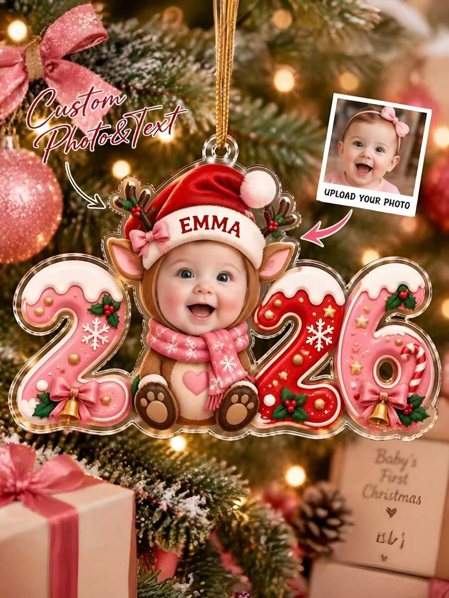 1pc Personalized Baby Photo Christmas Ornament 2026, Custom Name ...