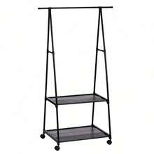 Black Metal Clothes Rack With Wheels, Double Layer Storage Shelf, Multifunctional Clothes Organizer, Mobile Garment Rack For Bedroom Or Hallway, Height 157 Cm - A - View 9