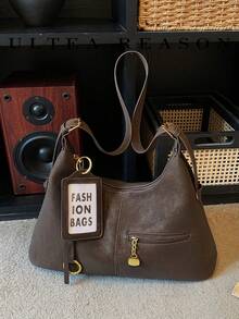 1pc Solid Color PU Leather New Women's Bag, Shoulder Bag, Crossbody Bag, Hobo Bag, Fashion Square Handbag, Suitable For Commuting, Shopping, Dating, Work - Coffee - View 7