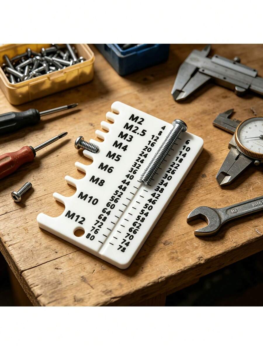 Metric Screw Checker Gauge, M2-M12 Screw And Bolt Size Measuring Tool, Plastic Thread Identifier Template, Fastener Gauge Ruler For Hardware Repair, Workshop Hand Tool - A - View 1