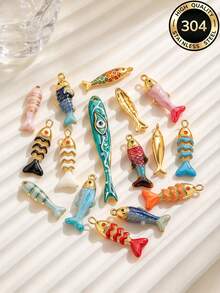 1pc Bohemian Ocean Style Enamel Fish Charms For Jewelry Making, Stainless Steel Colorful Fish Pendants For DIY Necklace Earring Supplies - Fish Pendant - View 8