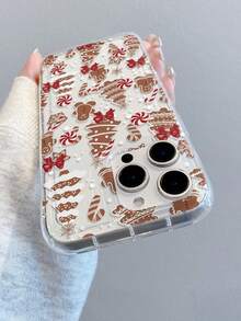 1pc Fashion Creative Personalized Christmas Gingerbread Man Candy Cane Bow Snowflake Polka Dot Pattern Perforated Air Cushion Anti-Drop Phone Case Protective Cover Compatible With Samsung/Apple 18pro/18pm/17/16/15/14/13/12/11Pro Max/12Pro/14Plus And Other Models - Multicolor - View 4