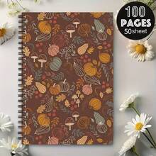 2D Flat 2D Plane Horizontal Line Notebook [Autumn Story] 1pc Pumpkin Mushroom Theme Spiral Notebook, 1pc, Mixed Paper, Suitable For School And Office Supplies, Perfect Gift For Friends And Colleagues - One Book (50 Pages, 100 Pages) - View 8
