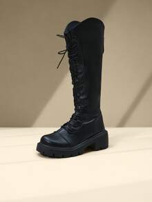 Avansion 2024 New Mid-Calf/Knee-High Lace-Up Boots For Women, Summer/Early Autumn,Party - Black - View 1