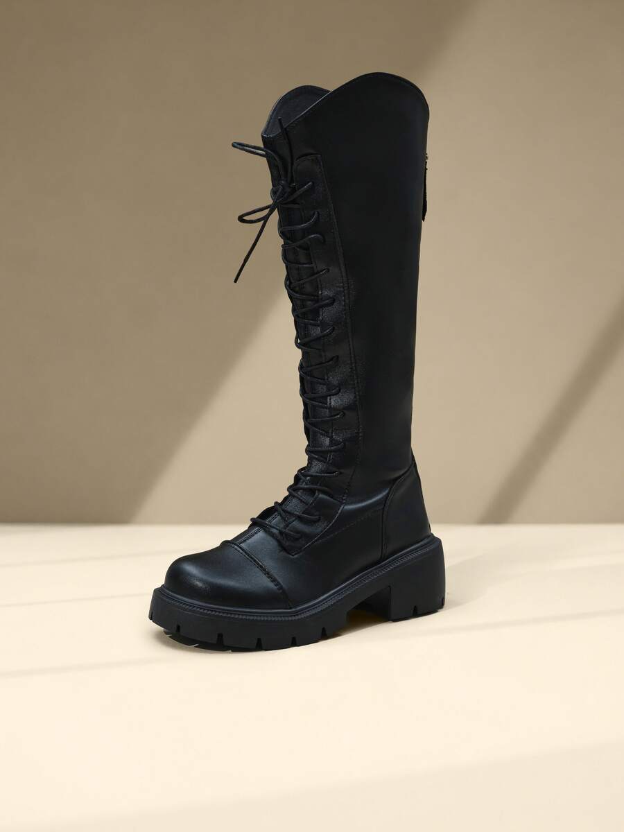 Avansion 2024 New Mid-Calf/Knee-High Lace-Up Boots For Women, Summer/Early Autumn,Party - Black - View 1
