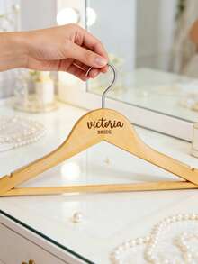 1pc Customized Personalized Engraved Wooden Hanger, Custom Name Text Laser Engraved, Smooth Non-Slip Hanger, Wedding Keepsake Gift For Bride, Bridesmaid, Maid Of Honor, Bridal Gown Display, Bridal Shower Party Favor - Multicolor - View 10