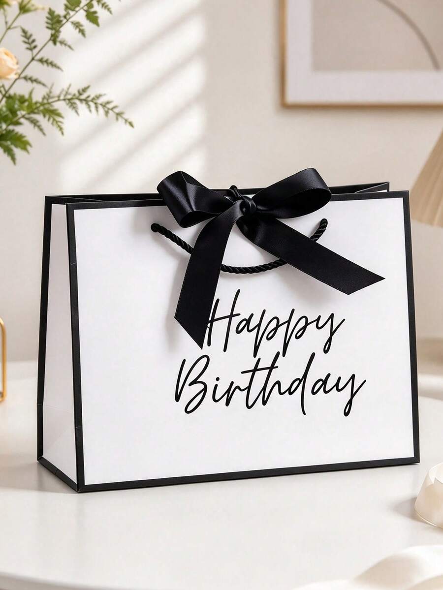 1/3/9/15/30PCS Birthday Gift Bag With Ribbon Handle, Black And White ...
