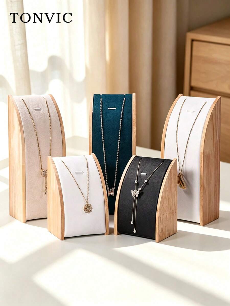 TONVIC New Wooden Necklace Display Stand, Jewelry Holder Rack, Curved Jewelry Display Prop, Jewelry Packaging Sun Travel Cool Back To School