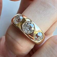 Creative Luxury 18K Gold Plated Court Old Money Style Round Zirconia Minimalist Women's Evening Party Ring - Gold - View 5