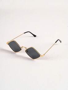 Women's Geometric Diamond Shape Sunglasses, Thin Metal Frame Gradient Lens Retro Fashion UV Protection Shades For Daily Outfit - Multicolor - View 8