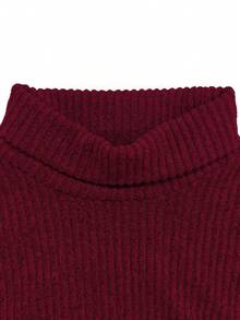 Tween Girl Solid Color High Neck Drop Shoulder Long Sleeve Ruched Casual Dress - Red - View 4