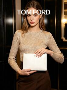 TOM FORD Off‑White Side Zipper Pouch, Cosmetic Clutch Bag, Travel Storage Pouch - White - View 5