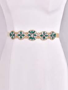1pc Elegant Emerald Rhinestone Wedding Belt, Summer Waist Sash, Luxury Decorative Accessory For Wedding Guests Bridesmaids - Champagne - View 7