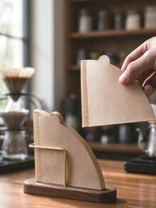 Walnut Brass Coffee Filter Holder, Bohemian Desktop Storage Rack, Pour Over Filter Paper Stand, For Home, Cafe, Camping & Office, Lacquered Walnut Shelf, Desktop Organizer, Christmas Xmas Gift For Coffee Enthusiasts - Multicolor - View 4