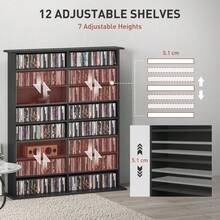16-Compartment Media Shelf - Black - Black + Engineered Wood - View 4