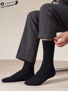 20 Pairs Men's Business Mid-Calf Socks, Breathable Sweat-Absorbent Anti-Pilling High Elastic Ribbed Cuff, Solid Color Minimalist All-Match Dress Socks, Suitable For Workplace Commute Business Meetings Daily Wear, Versatile Suit Socks For Spring Autumn All Seasons - Black - View 2