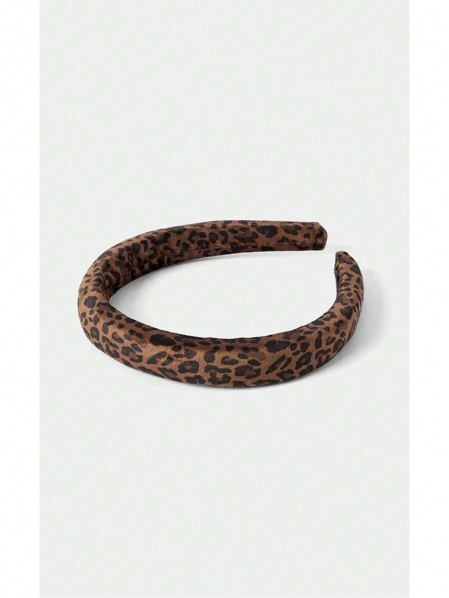Noxbound 1pc 38cm/14.96in Leopard Print Velvet Headband, Soft Sponge Padded, Fashionable & Versatile - Multicolor - View 1