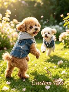 Custom Embroidered Dog Denim Jacket Vest With D-Ring Chest Strap And Hood | Personalized Puppy Denim Coat, Suitable For Small Dogs, Medium Dogs And Cats, Fits Poodles, Bichons, Teddy Dogs And Other Small Breeds - Multicolor - View 5