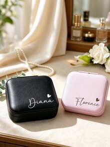 Personalized Name & Heart Jewelry Box - Customized Beige Bridesmaid Jewelry Box With Zipper Closure, Fabric Lining And Compartments, Elegant Travel Jewelry Organizer, Jewelry Box - Multicolor - View 5
