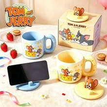TOM AND JERRY. Authentic Ceramic Mug With Lid, Can Be Used As Phone Holder, 450ml Thick-Walled Ceramic Dust-Proof Cup, Suitable For Home, Office, Dorm And Birthday Gift, Microwave And Dishwasher - Multicolor - View 11