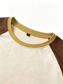 Men's Summer Fashion Casual Minimalist Colorblock Patchwork Crew Neck Short Sleeve T-Shirt - Brown - View 3