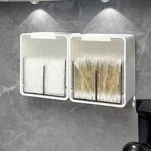 Fashion Striped Plastic Wall-Mounted Cosmetic Storage Box | Flip-Top Cotton Swab Holder - Qtip Storage Can | Suitable For Daily Home Bathroom Room Accessories | Makeup Organization And Storage | Lipstick Stand & Display Box - Home Decor - Multicolor - View 3
