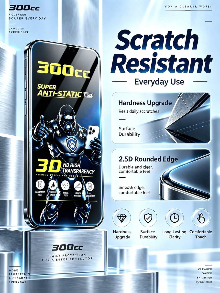2片裝 300CC 高端水晶 HD 鋼化玻璃螢幕保護貼,電競級抗靜電疏油塗層,防碎全螢幕手機保護膜,相容 iPhone Duo 18 Pro Max 17 16 15 14 13,防指紋防污,防碎強化邊緣,全螢幕覆蓋,全面保護螢幕 - 無色 - 查看 1
