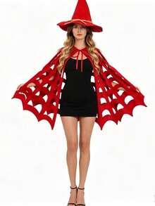 1pc Halloween Witch Spider Web Cape With Bat Wing Sleeves, Suitable For Costume Party And Cosplay - Multicolor - View 6