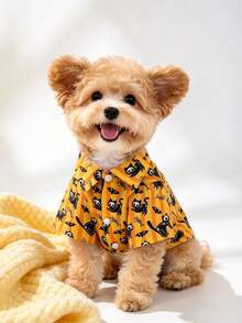 LUCKIE PAL 1pc Halloween Skeleton Dark Kitten Small Animal Print Cute Casual Fashion Pet Shirt With Buttons, Suitable For Cats And Dogs, Indoor And Outdoor - Multicolor - View 1