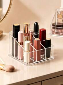 1pc Clear Cosmetic Organizer, Tilted Multi-Layer Makeup Storage Rack For Lipstick, Serums, Brushes, Bathroom & Vanity Display Shelf, Multi-Size Option (9/12/16 Grid) - Clear - View 7