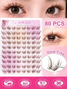 80 Clusters Brown Self Adhesive False Eyelashes, Japanese Korean Style Lashes No Glue Needed, Slender Wispy Lash Clusters, Soft Defined Hair, Lightweight Elongated Eye Look, Easy DIY Segmented Lashes For Daily Makeup - C - View 9