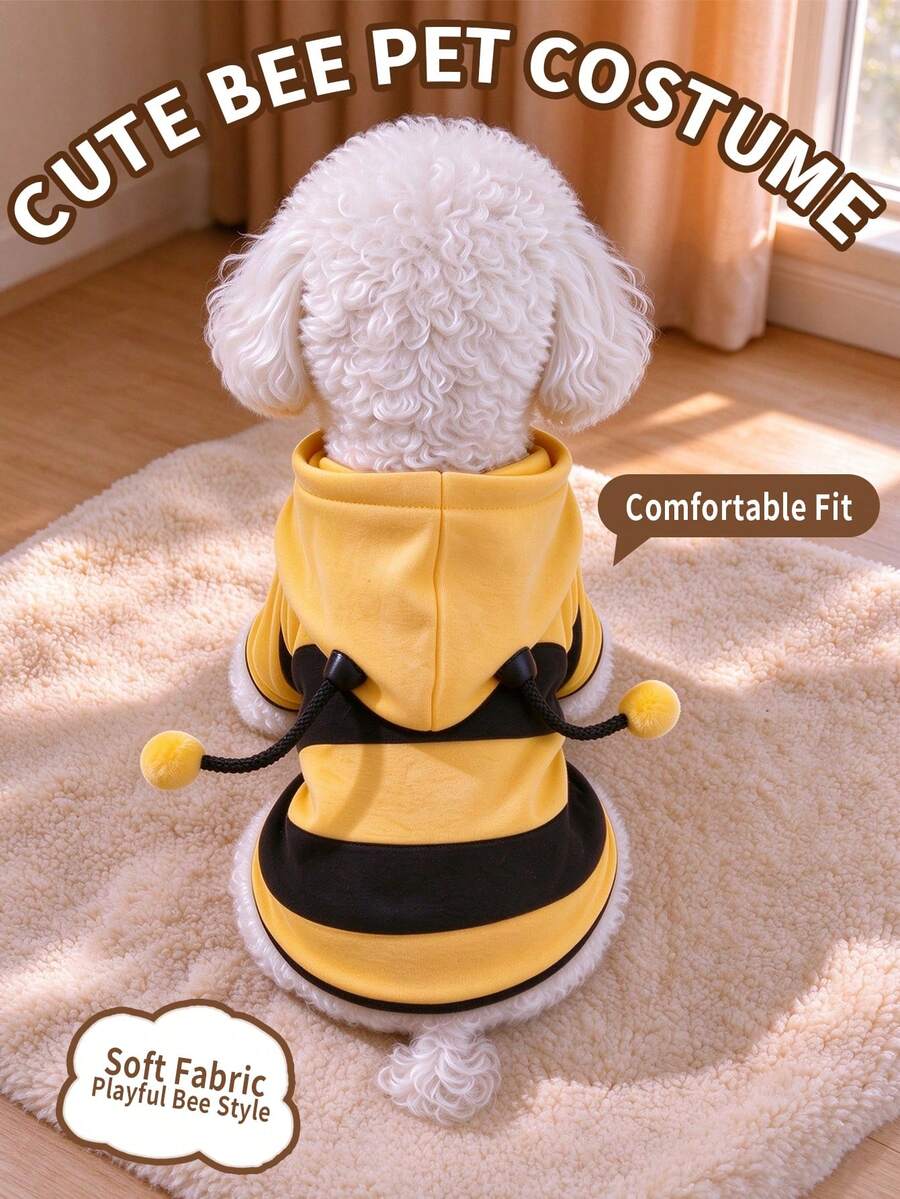 1 buah Baju Hoodie Hewan Peliharaan Motif Lebah, Garis-garis Kuning & Hitam, Kostum Anjing Hangat Musim Gugur/Dingin, Cocok Untuk Anjing dan Kucing Kecil Hingga Sedang