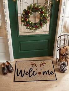 1pc Christmas Deer Welcome Door Mat, Fun Style All Season Faux Cashmere Material Entryway Rug, Machine Washable Door Mat, Suitable For Kitchen, Dining Room, Hallway, Bathroom, Bedroom, Patio Decor, Christmas Holiday Atmosphere Decoration - A - View 6