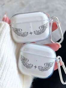 Casing Pelindung Earphone Gaya Gelap Garis Perak Sayap & Bintang, Tepi Hitam Minimalis Anti-Jatuh, Kompatibel dengan Semua Seri Casing Earphone Apple - Clear - View 6