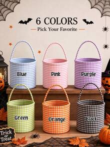 Customized Name Halloween Trick Or Treat Bucket, Orange Plaid Portable Candy Basket, Personalized Text, Halloween Party Gift Candy Bucket - Multicolor - View 11