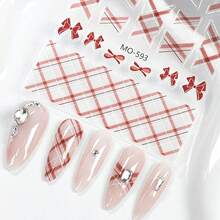 6/2PCS Cute Plaid Nail Art Stickers – Self-Adhesive 3D Designs Featuring Crisscross Patterns And Bows; Perfect For Winter Holiday Nail Decor And DIY Salon-Style Manicures. - Multicolor - View 8