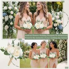 Ivory White Artificial Flowers Bouquet For Bridesmaids Wedding Small Floral Centerpieces For Marriage Proposal Party Anniversary Dining Table Decor - Multicolor - View 3