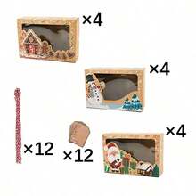 3/6/9/12 Pack Christmas Kraft Gift Boxes With Clear Window, Xmas Decorative Present Boxes With Twine & Blank Hang Tags, Santa Snowman Winter Cabin Pattern Holiday Wrapping Boxes For Xmas Party Decor - View 14