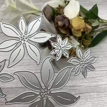 1pc Christmas Leaf Shaped Floral Metal Cutting Template, Hollow Hexagonal Flower Stacked Design, Suitable For Scrapbooking, Holiday Cards, Floral Collage, Photo Album Frame Decoration, Can Be Used For Etching Embossing Handmade Paper Craft Cutting Mold - Christmas Flowers - View 3