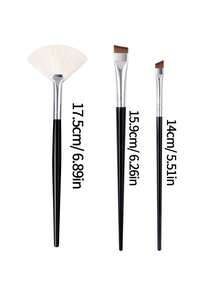 3pcs Makeup Brush Set Fan-Shaped Highlighter Brush, Blade Eyeliner Brush, Ultra-Thin Eyebrow Brush, Professional Eye Makeup Tools - Black - View 8