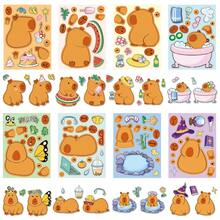 8 Sheets Capybara Dress-Up Collage Stickers, Cute Capybara Face Swap Stickers, Multiple Scene Accessories DIY Matching Stickers, Including Food, Bathtub, Hat, Butterfly, Facial Features, Free Combination Design Capybara Style, Used For Scrapbook Decoration, Leisure Craft Entertainment, Inspire Imagination And Creativity, Healing Style Creative Collage Material, Capybara Dress-Up Stickers, Removable Cartoon Capybara Style Stickers - Multicolor - View 4
